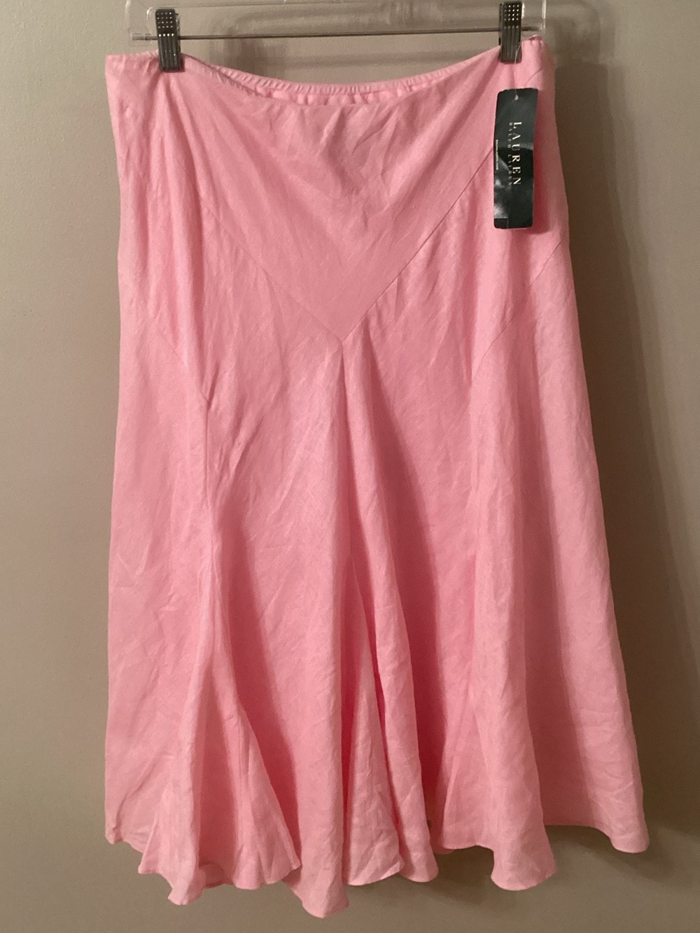 Lauren Ralph Lauren size medium 100% linen pink flared pull on skirt